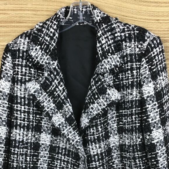 Theory Slim Moto Jacket In Rubber Plaid Tweed Jacket Blazer In Black & Whites 4 - Picture 8 of 12